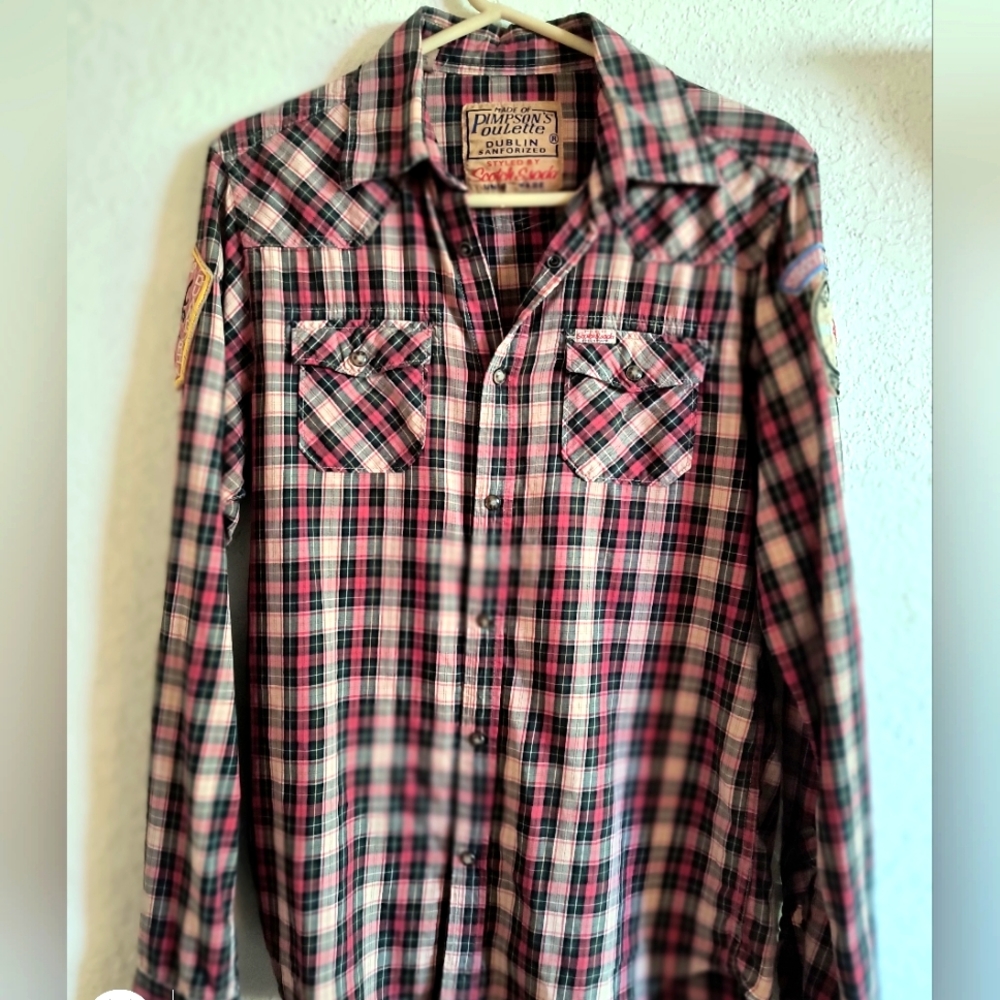 Men's Vintage Scotch & Soda Long Sleeve Button Down Plaid shirt, Size Medium